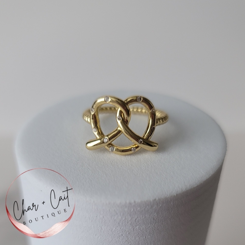 Gold-Plated Pretzel Ring with Crystal Accents